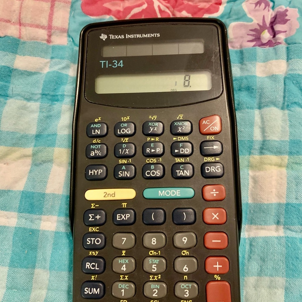 Texas Instruments TI-34 Black Calculator with Colorful Buttons